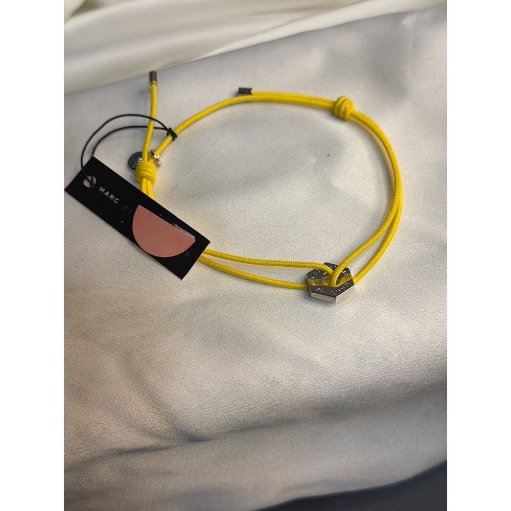 Marc by Marc Jacobs Yellow Cord Hex Nut Adjustable Bracelet Silver Tone NWT